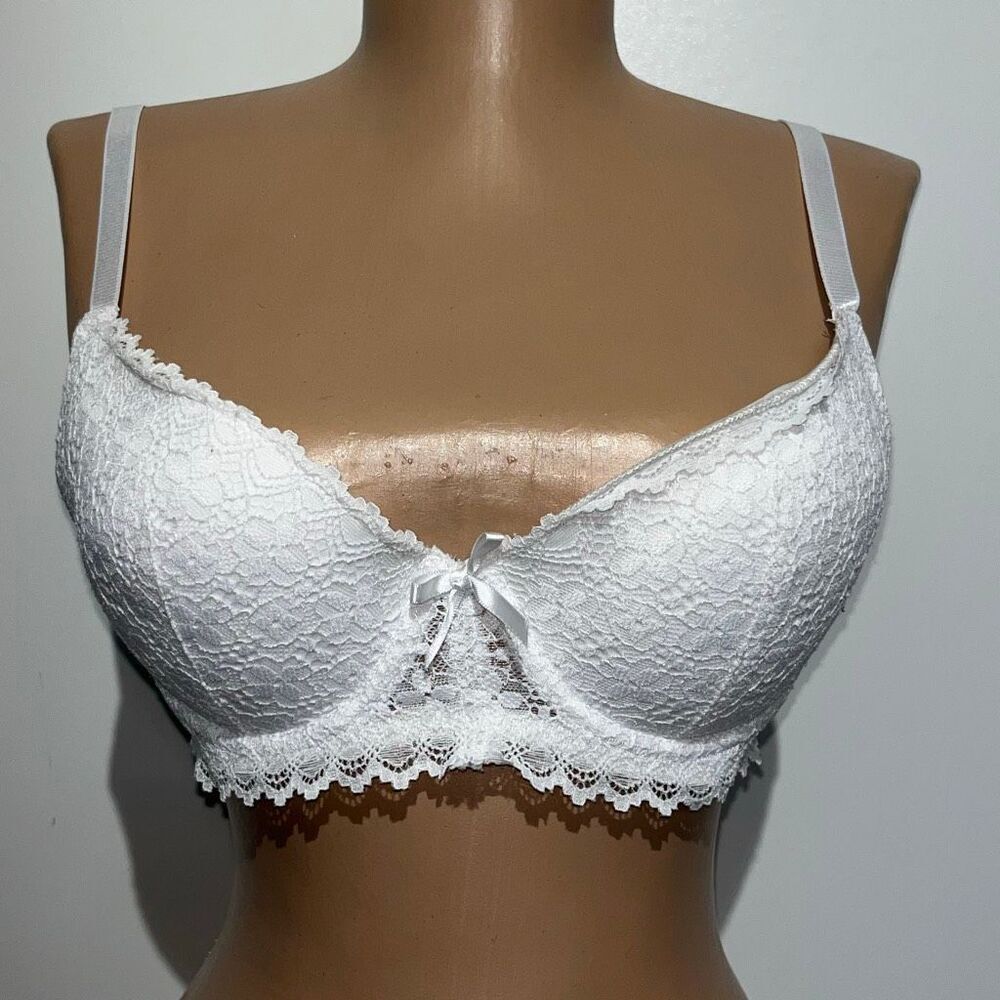 Laura Ashley Women's White Lace Overlay Padded Underwire Push-up Bra Size 34B